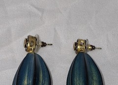 Vintage Designer 1992 Bronze Pave Gemstone Olive Tourmaline Blue Melon Earrings