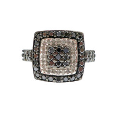14k Solid White Gold Natural White and Black Diamond Square Ring Size 7