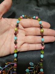 Boho Multi Color Seed Bead Fringe Cluster Collar Necklace Antique Bronze Tone