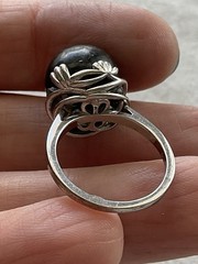 Vintage 925 Sterling Silver Black Pearl Ring Size 5.25 Estate Jewelry