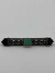 Vintage Art Deco 935 Sterling Silver Marcasite Enamel Amazonite Brooch