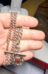 Silver & Gold Fob Curb Link Chain/Necklace – AHS – Chester – 1900 / 1914