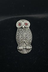 Vintage 925 Sterling Silver Garnet and Marcasite Owl Pin/Brooch
