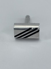 Cufflinks Rectangle Silver tone with horizontal black enamel lines