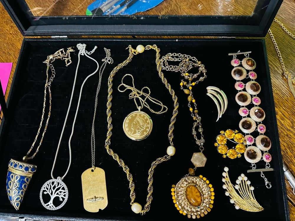 Vintage Lot Of 10 Jewelry Necklaces Bracelet Brooch Carolee-nice