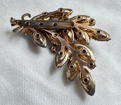Vintage Amethyst Rhinestone Spray Brooch AB Crystal Gold Tone Mid Century