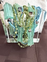 Vintage Multi-Strand Statement Necklace Teal Blue Green Chunky Lucite