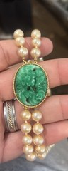 Vintage Unsigned Marvella? Glass Faux Pearl Faux Jade Flower Necklace 24”