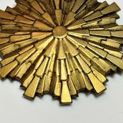 Vintage Deco Revival Brass Sunburst Brooch 1940s 1950s Geometric Pin