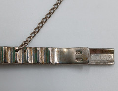925 Tie Clip 2.5in Sterling Silver 8g Two Tone Gray Engine Turn Chain Bar Estate