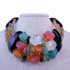 Vintage Multicolor Beaded Necklace Retro Style Mixed Materials Adjustable Length