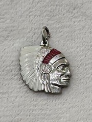Native American Head Vintage Sterling Silver Enamel Bracelet Charm Pendant 2.4g
