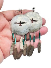 Vintage Sterling Silver Navajo Thunderbird Dream Catcher Earrings