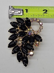 Juliana D&E Jet Black Marquise Flower & Crystal Rhinestone Highlights Brooch-(I)