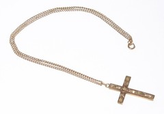 Mid Victorian English Cut & Applied 10K Rose & Green Gold Top Cross~HFB Co Chain