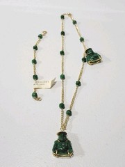 Vintage Imitation Jade Buddha Necklace 24″ Set Bracelet 6″