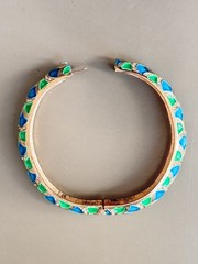 Vintage MARVELLA Blue & Green Enamel Bracelet, Brooch & Earring Set!