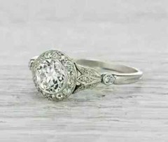 Art Deco Style Round Cut Lab Created Diamond Engagement Ring 14K White Gold FN