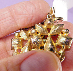 NICE Vintage Signed TONA Crystal Dangle Earrings Icy Clear & Golden Rhinestones