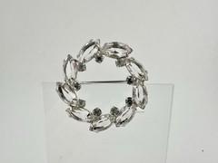 Vintage White Gold Plated Open Back Crystal Brooch Pin Unsigned Estate Sale Read