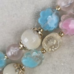 Vintage Double Strand Lucite Necklace Pastel Cotton Candy Pink Blue Hong Kong
