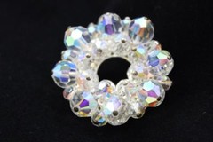 Vintage Large Pin 1 3/4″ Brooch Clear Rhinestones & Blue Vintage Clipon Earrings