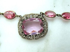 Antique Art Nouveau Czechoslovakia Pink Glass Stone Necklace ETC10618