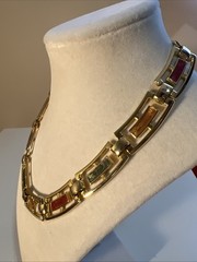 Vtg 90’s Gold Tone Enamel Choker Collar Fold Over Clasp Necklace