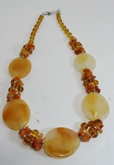 CARAMEL & COGNAC QUALITY NECKLACE, Chunky Agate, Glass, Plastic & Metal, 24″ L