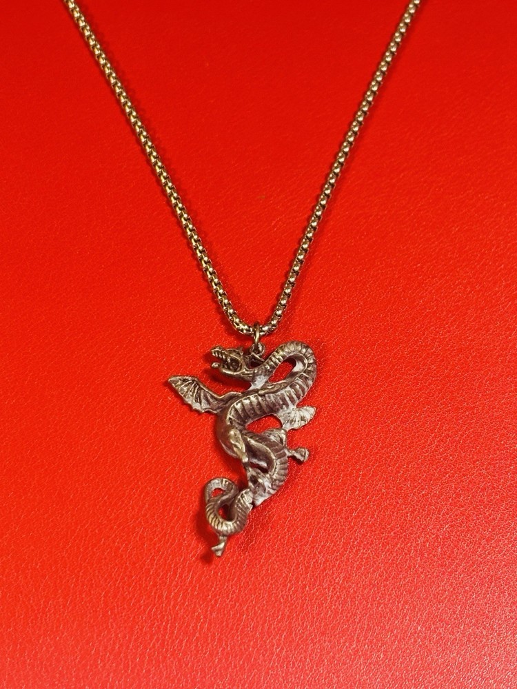 Vintage Silver Tone Chinese Magic Infinity Dragon Men’s Gothic Pendant Necklace