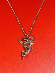 Vintage Silver Tone Chinese Magic Infinity Dragon Men’s Gothic Pendant Necklace
