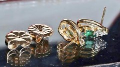 14k y/gold earrings 0.45ct natural, treated emerald natural diamond stud 2.72gr