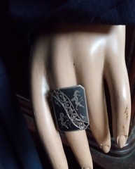 Vintage SIAM THAILAND NIELLO STERLING SILVER Goddess DANCERS Ring
