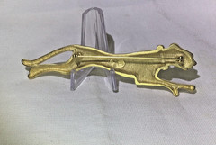 ~nice Jackie Collins Vintage Panther Pin Brooch Matte Gold w/ Green Crystal Eyes
