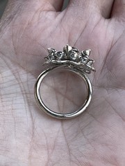 Vintage Sarah Coventry Ring Tiered Flower Clear & Dark Grey Rhinestones Silver