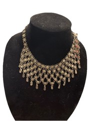 Vintage Chain Link Beaded Collar Necklace 16” With Clasp