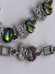 Vintage Watermelon Rhinestone Bracelet Silver Tone Variable Size