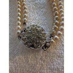 Vintage Sarah Coventry Faux Pearl Necklace Double Strand Rhinestone Clasp