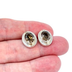 Vintage Sterling Silver 925 Brown Faceted Smoky Quartz Stud Earrings