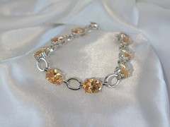 Vintage Sterling Silver 925 Gemstone Tennis Station Bracelet Fits 7″
