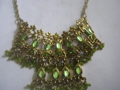 1990s BISOU BISOU Green Crystal Bib Necklace, 18″ w/ Pull, Compare @ $69 on Etsy