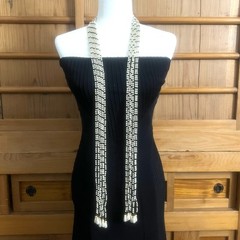 Vtg Jomaz/Joseph Mazer Signed Pearl/Blk Bead Lariat Necklace–7 Strand Scarf Styl