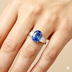 18K White Gold Engagement Ring 5.50CT. Flawless Natural Blue Sapphire Cushion
