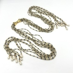 Vtg Jomaz/Joseph Mazer Signed Pearl/Blk Bead Lariat Necklace–7 Strand Scarf Styl