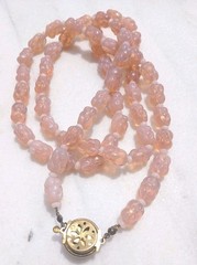 ANTIQUE MOLDED BERRY OPAL MILKY PINK OPALINE GLASS BEAD FLAPPER NECKLACE SET 3ft