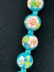 Vintage Chinese Turquoise Cloisonne Enamel Hand-Knotted Floral Bead Necklace 26