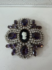 CAMEO CZECH HUGE AMETHYST CLEAR CRYSTAL BIJOUX MG BROOCH