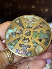 Amazing large Brass Taxco Abalone pin/pendant & Earring set. Screw backs.