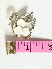 Vintage 1970s Swan Mother of Pearl Discs Brooch Pin Gold Tone Romantic Nautical