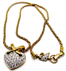 Vintage Signed Swarovski Puffy Heart Necklace Clear Crystal X Cluster Rope Chain